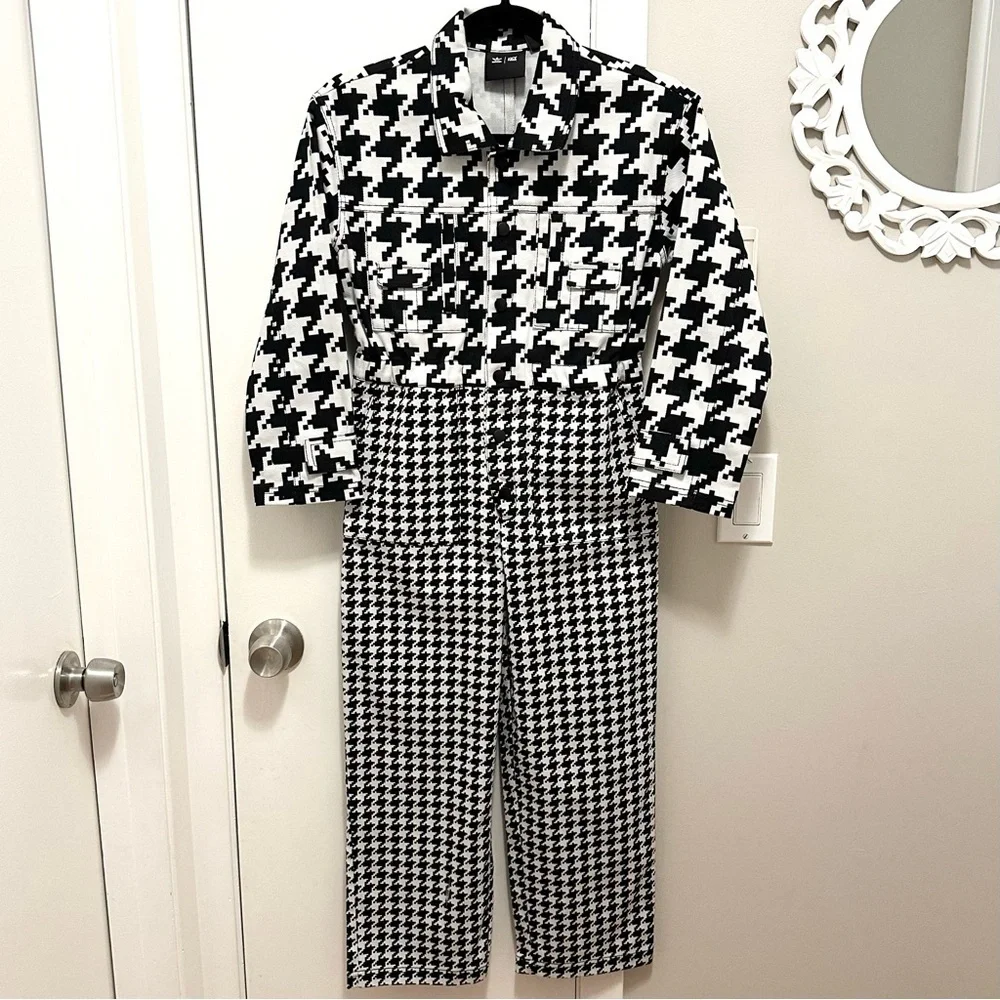 Adidas Ivy Park Beyoncé Halls of Ivy Kids Denim Houndstooth Jumpsuit S 10 Girl